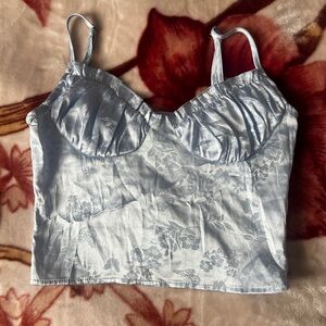 Y2k Baby Blue Satin Floral Top